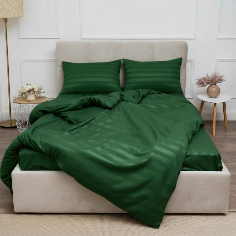 Комплект постільної білизни страйп-сатин, зелений, півторачний – преміум якість