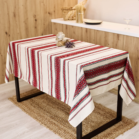 Скатертина з українським вишитим орнаментом, напівбавовна 120 Х 150 см – етностиль для дому та свят (кет1-1-12)