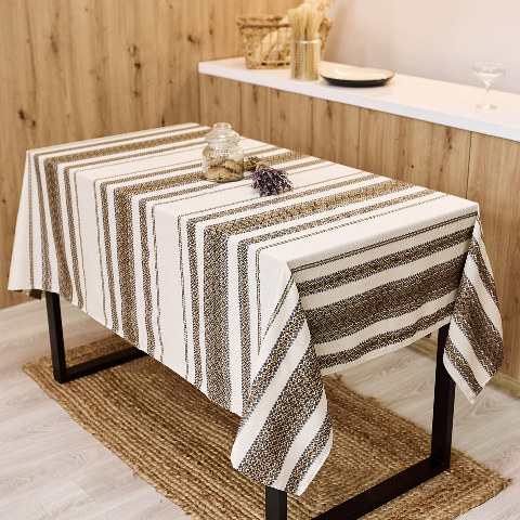 Скатертина з українським вишитим орнаментом, напівбавовна 120 Х 150 см – етностиль для дому та свят (кет1-4-12)