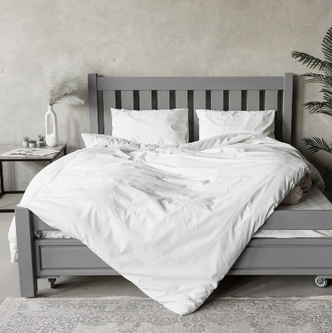 Комплект постільної білизни страйп-сатин, молочний, двоспальний на резинці – преміум якість