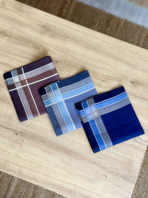 Чоловічий носовичок з сатину (12 штук в упаковці) 38 х 38 см, Вид - 1 (В035-3-1) - практичність і комфорт на кожен день